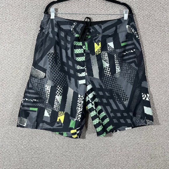Kanu‎ Board Shorts Mens Size 34 Black Geometric Print Hybrid Shorts Casual Beach - Picture 1 of 9